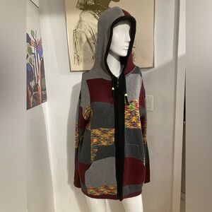 Handmade Knit Zippered Hoodie - Patchwork Look